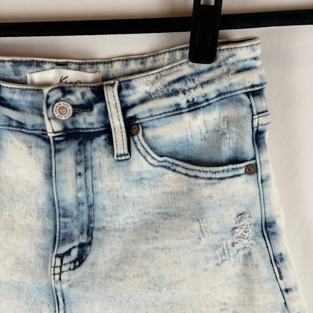 Kancan Womens Denim Shorts Acid Wash Frayed Hem‎ Distressed Blue Size M - Picture 10 of 12